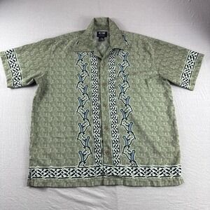 Vintage BC Ethic Shirt Mens L Green Custom Fit Retro Lounge Loop Collar Y2K 90s